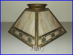 Antique Signed Handel Cast Iron Art Deco Tercota Slag Glass Table Lamp c. 1910