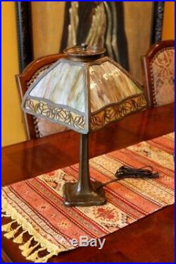 Antique Signed Handel Slag Glass Table Lamp