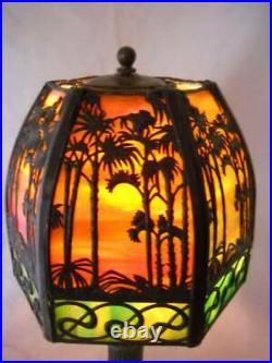 Antique Signed Handel Slag Glass Table Lamp 17 1/2 Gorgeous Intricate Design