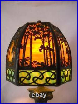 Antique Signed Handel Slag Glass Table Lamp 17 1/2 Gorgeous Intricate Design