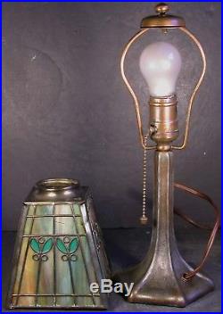 Antique Signed Label Handel Boudoir Lamp Slag Glass Filigree Shade Hubbell Soket