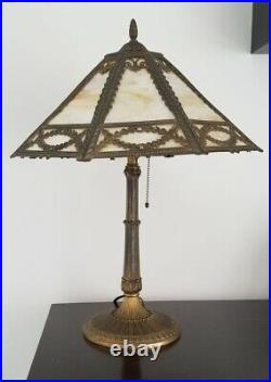 Antique Signed Miller 1136 8 Panel Slag Glass Lamp c. 1920s Art Deco H22