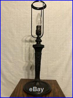 Antique Signed Miller 12 Panel Slag RainbowithGreen Glass Lamp 21 1/2 X 16