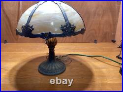 Antique Signed Miller Bent Panel Carmel Slag Table Lamp #4431 Antique Signed Miller Bent Panel Carmel Slag Table Lamp #4431