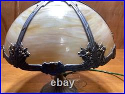 Antique Signed Miller Bent Panel Carmel Slag Table Lamp #4431