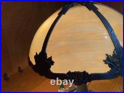 Antique Signed Miller Bent Panel Carmel Slag Table Lamp #4431 Antique Signed Miller Bent Panel Carmel Slag Table Lamp #4431