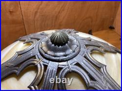 Antique Signed Miller Bent Panel Carmel Slag Table Lamp #4431 Antique Signed Miller Bent Panel Carmel Slag Table Lamp #4431