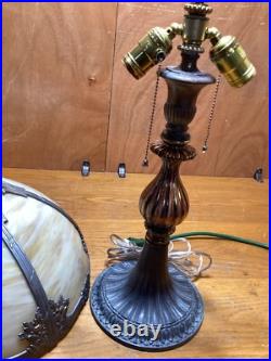 Antique Signed Miller Bent Panel Carmel Slag Table Lamp #4431