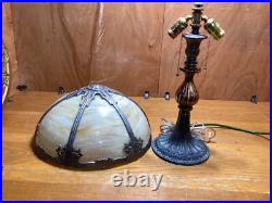 Antique Signed Miller Bent Panel Carmel Slag Table Lamp #4431
