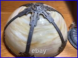Antique Signed Miller Bent Panel Carmel Slag Table Lamp #4431