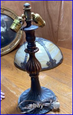 Antique Signed Miller Bent Panel Carmel Slag Table Lamp #4431