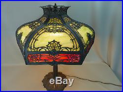 Antique Signed Miller Bent Slag Glass Panel Art Nouveau Lamp Handel B&H Era