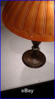 Antique Signed Miller Lamp with Slag Glass Painted Shade 1910