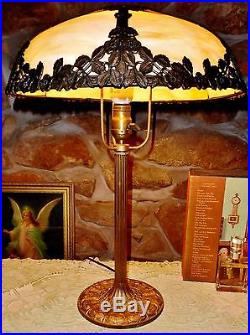 Antique Signed Miller Lamps EM & Co Slag Glass Lamp Shade 6 Panels Matte Finish