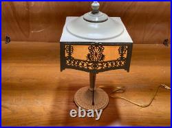 Antique Signed PBL 813 (Pittsburg Brass & Lamp) Slag Glass Boudoir Lamp #4340