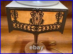 Antique Signed PBL 813 (Pittsburg Brass & Lamp) Slag Glass Boudoir Lamp #4340