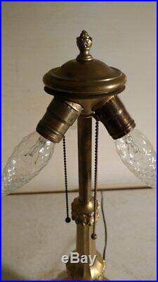 Antique Signed Pittsburgh 3 socket lamp base slag or leaded glass