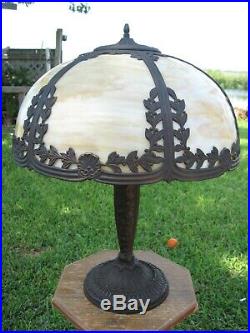 Antique Signed Slag Glass Lamp