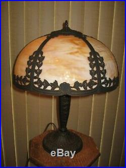 Antique Signed Slag Glass Lamp