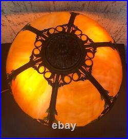 Antique Six Panel Slag Glass Table Lamp 23 Tall