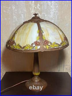 Antique Six Panel Slag Glass Table Lamp 23 Tall