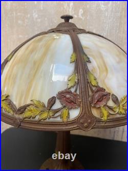 Antique Six Panel Slag Glass Table Lamp 23 Tall
