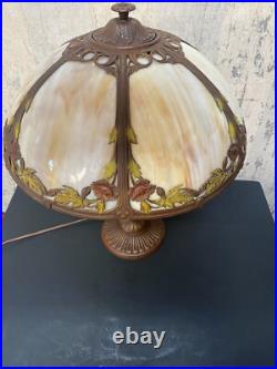 Antique Six Panel Slag Glass Table Lamp 23 Tall