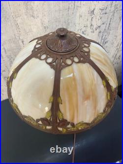 Antique Six Panel Slag Glass Table Lamp 23 Tall