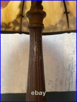 Antique Six Panel Slag Glass Table Lamp 23 Tall
