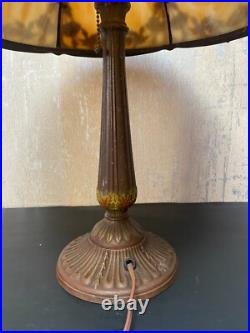 Antique Six Panel Slag Glass Table Lamp 23 Tall