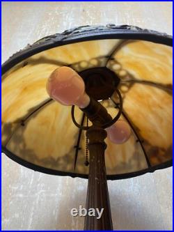 Antique Six Panel Slag Glass Table Lamp 23 Tall