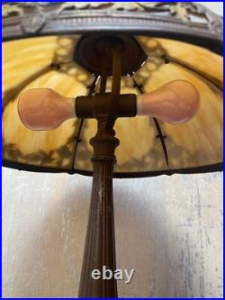 Antique Six Panel Slag Glass Table Lamp 23 Tall