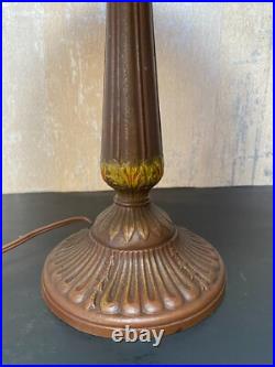 Antique Six Panel Slag Glass Table Lamp 23 Tall