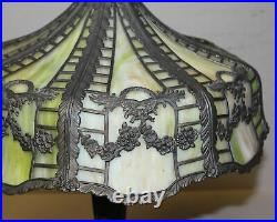 Antique Slag Bent Curved Glass Panel Lamp Decorative Filigree Overlay