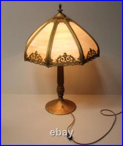 Antique Slag Bent Curved Glass Panel Lamp Decorative Filigree Overlay Miller
