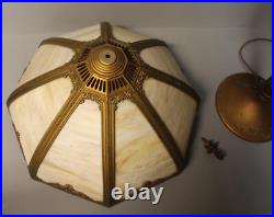Antique Slag Bent Curved Glass Panel Lamp Decorative Filigree Overlay Miller
