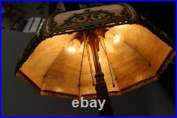 Antique Slag Bent Curved Glass Panel Lamp Decorative Filigree Overlay Miller