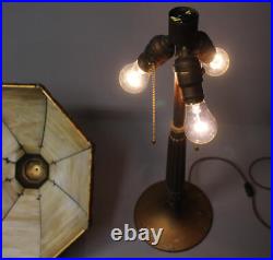 Antique Slag Bent Curved Glass Panel Lamp Decorative Filigree Overlay Miller