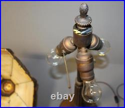 Antique Slag Bent Curved Glass Panel Lamp Decorative Filigree Overlay Miller