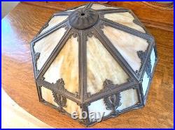 Antique Slag Glass 22 Panel Lighted Base Electric Table Lamp Perfect Shape