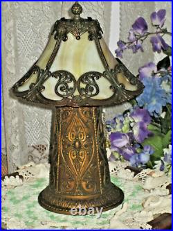 Antique Slag Glass 4 Panel'helmet' Electric Table Lamp Miller ML 246 Rare