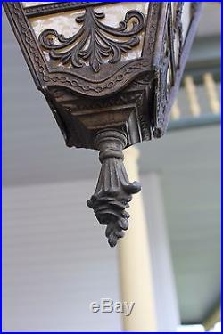 Antique Slag Glass 4 Sides Porch / Hall Pendant Light Fixture Hanging Lamp