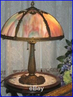 Antique Slag Glass 6 Panel Electric Table Lamp