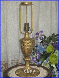 Antique Slag Glass 6 Panel Electric Table Lamp Signed Miller