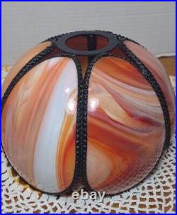Antique Slag Glass 6 Panel Orange Multi Colored Table Lamp Shade 4.75H 7W Aprx Antique Slag Glass 6 Panel Orange Multi Colored Table Lamp Shade 4.75H 7W Aprx