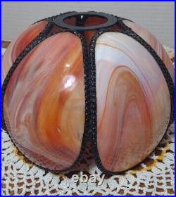 Antique Slag Glass 6 Panel Orange Multi Colored Table Lamp Shade 4.75H 7W Aprx Antique Slag Glass 6 Panel Orange Multi Colored Table Lamp Shade 4.75H 7W Aprx