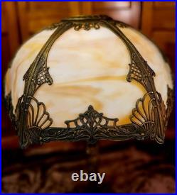 Antique Slag Glass 6 Panel Table Lamp