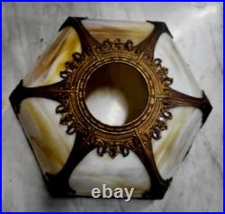Antique Slag Glass 6 Panel Table Lamp