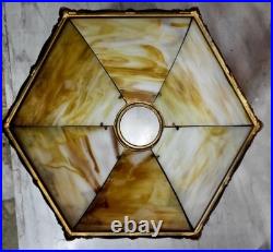 Antique Slag Glass 6 Panel Table Lamp