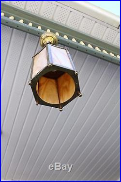 Antique Slag Glass 6 Side Mission Porch /hall Pendant Light Fixture Hanging Lamp